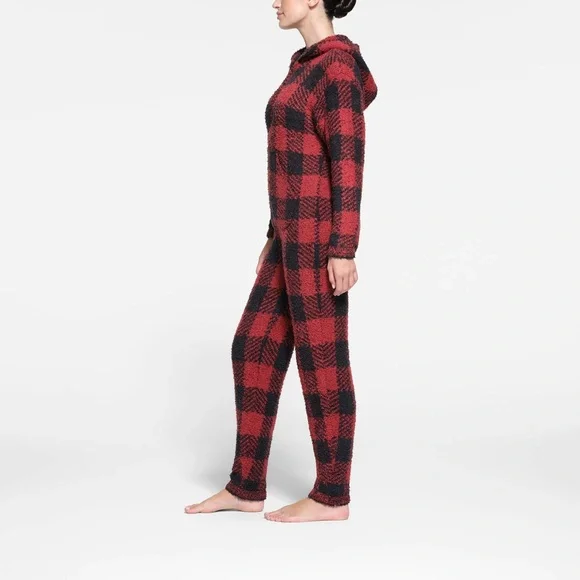 ♥️SKIMS COZY KNIT UNISEX ONESIE IN BRICK BUFFALO CHECK L/XL